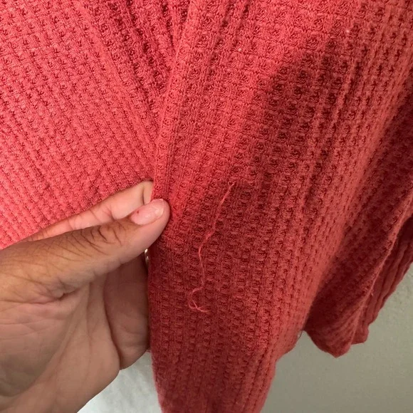 WE THE FREE Orange Waffle Knit Cowl Neck High Low Long Sleeve Top Women S - Picture 4 of 10